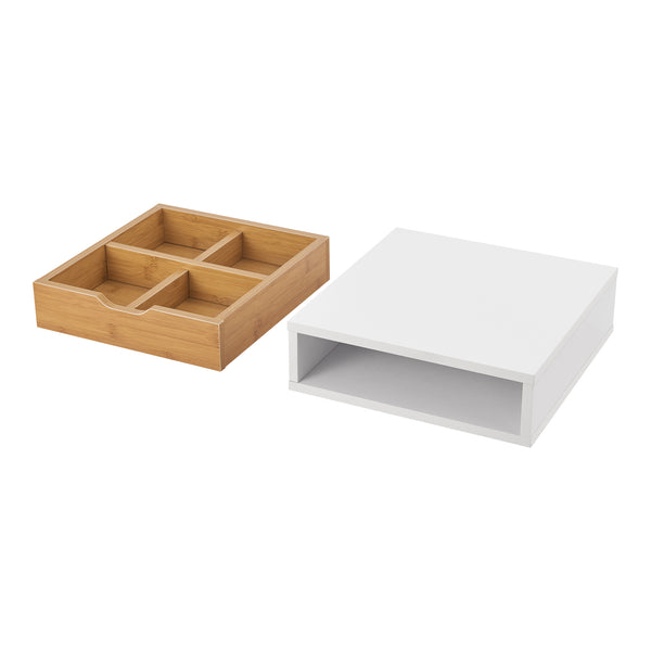 Cutie cu sertare Vieremä 9x30x31cm Alb/Aspect bambus [en.casa]