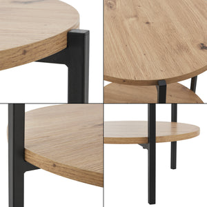 Masă laterală Kuopio 50xØ40cm Negru/Aspect lemn [en.casa]