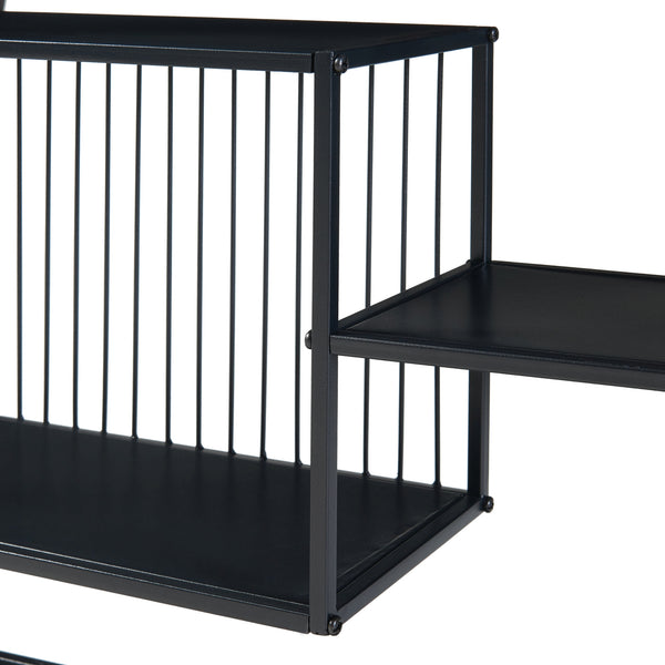 Consola hol Beesel 65,5x60x20cm otel negru cu rafturi [en.casa]