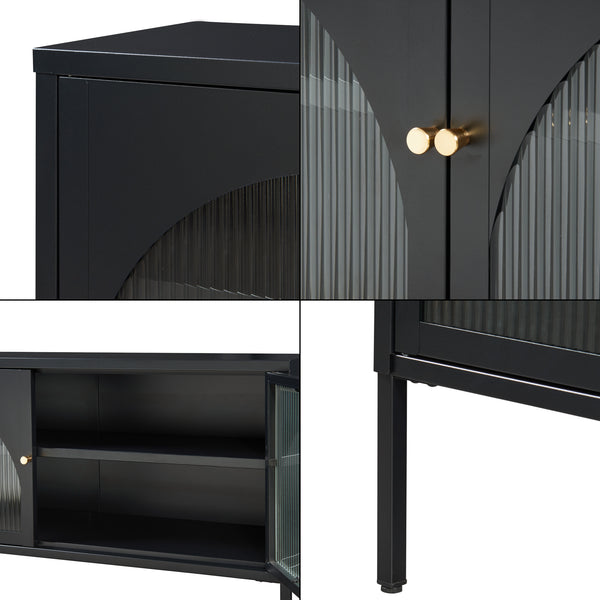 Comoda TV cu 2 usi Karlskrona 115x35x64 cm negru [en.casa]