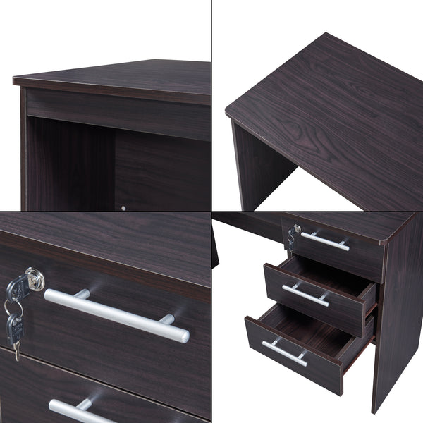 Birou cu 3 sertare Ragunda 120x59x75cm PAL efect lemn nuanta inchisa [en.casa]