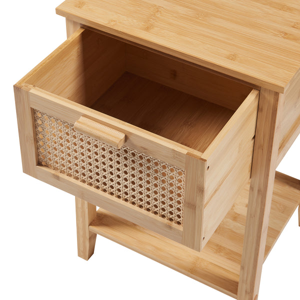 Noptiera cu sertar Leirfjord 60x40x35cm bambus plastic natur [en.casa]