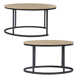 Set 2 masute cafea masuri diferite Niederlande otel PAL negru/efect stejar [en.casa]