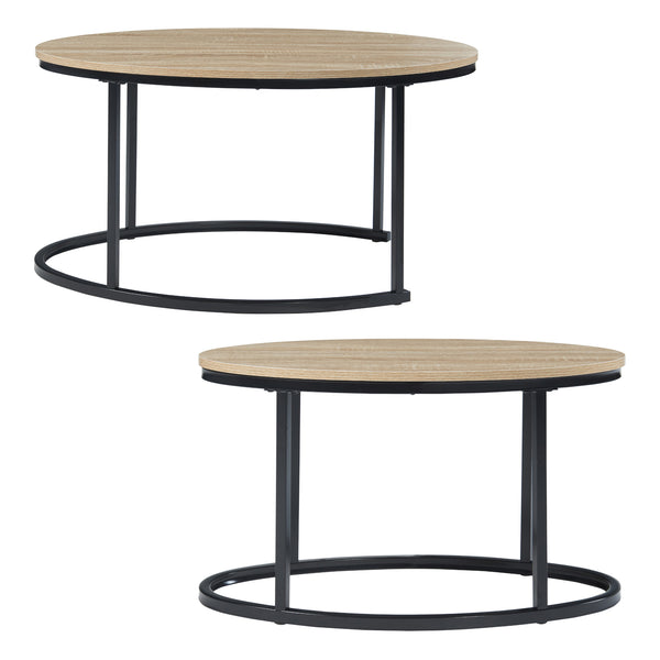 Set 2 masute cafea masuri diferite Niederlande otel PAL negru/efect stejar [en.casa]