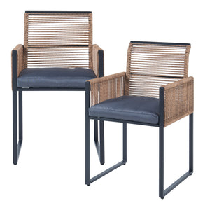 Set masa si 2 scaune gradina Accadia otel sticla negru maro gri [casa.pro]