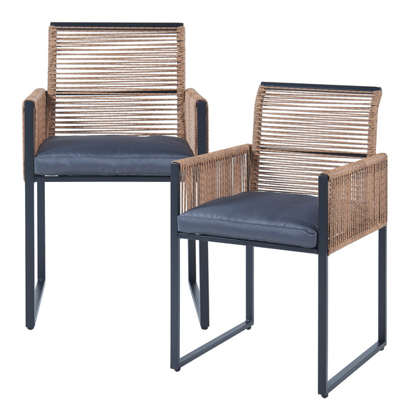 Set masa si 2 scaune gradina Accadia otel sticla negru maro gri [casa.pro]