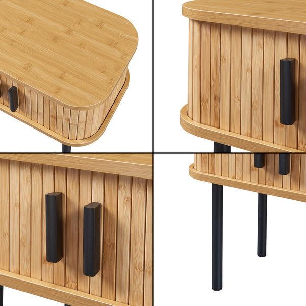 Masuta cu 2 usi glisante Tvedestrand 48x30x45cm MDF bambus metal efect lemn/negru [en.casa]