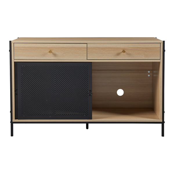 Comoda TV cu 2 usi glisante Tysnes 120x40x75cm PAL metal efect stejar/negru [en.casa]