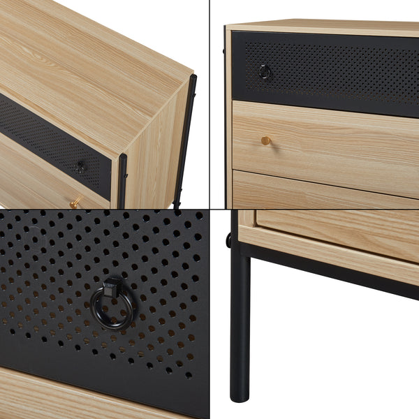 Comoda cu 3 sertare Tysnes 80x80x40cm PAL metal stejar/negru [en.casa]