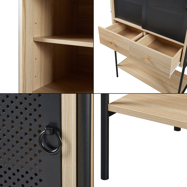 Dulap cu 2 usi glisante 2 sertare si 1 raft Tysnes 140x80x40cm PAL stejar/negru [en.casa]