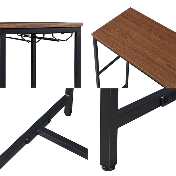 Masa bar cu suport 15 sticle vin Trøndelag 120x40x105cm otel PAL negru/nuc [en.casa]