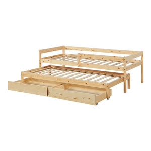 Pat copii cu 2 sertare, pat suplimentar si saltea pentru patul pricipal 200x90cm natur [en.casa]