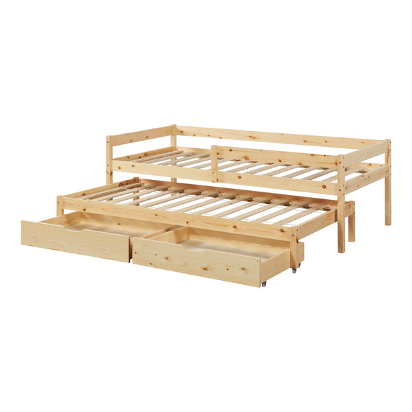 Pat copii cu 2 sertare, pat suplimentar si saltea pentru patul pricipal 200x90cm natur [en.casa]