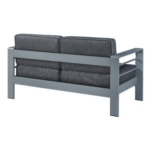 Set masa si banca gradina Avise aluminiu sticla gri inchis [casa.pro]