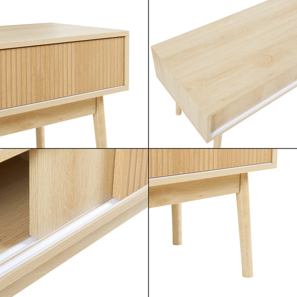 Comoda TV cu 2 usi culisante Landskrona 115x40x48cm efect stejar [en.casa]
