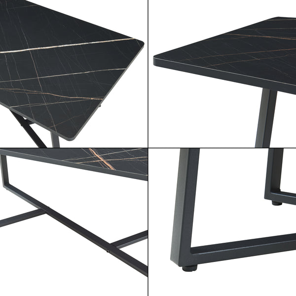 Masuta cafea Riskiften 120x60x48 cm negru marmorat [en.casa]
