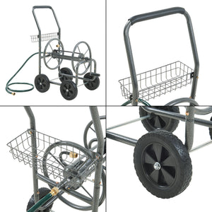 Carucior pentru furtun gradina cu furtun de conectare 1,5m Gelibolu 84x48x93 cm gri [pro.tec]