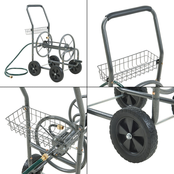 Carucior pentru furtun gradina cu furtun de conectare 1,5m Gelibolu 84x48x93 cm gri [pro.tec]
