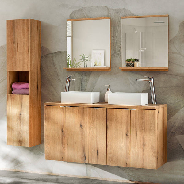 Dulap baie model Coast Evoke Oak Newport 30x140x25cm efect stejar cu 2 usi [en.casa]