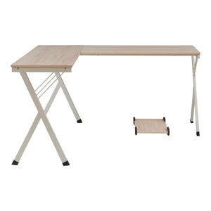 Birou cu suport PC Tarielarg 158x120x75 cm alb/efect lemn stejar [en.casa]