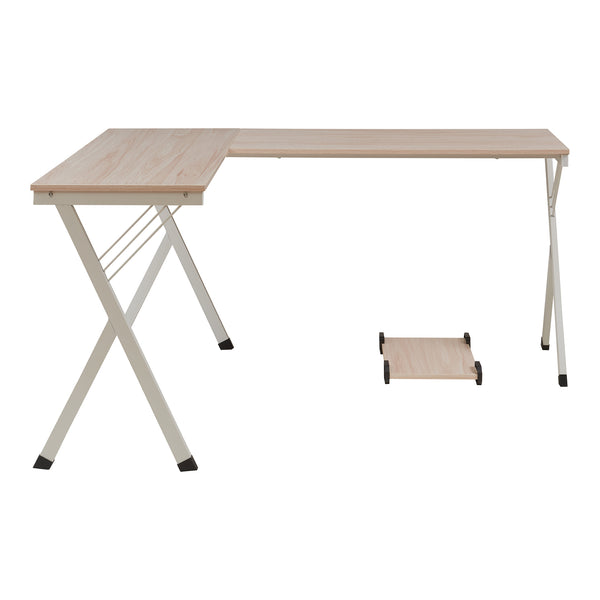 Birou cu suport PC Tarielarg 158x120x75 cm alb/efect lemn stejar [en.casa]