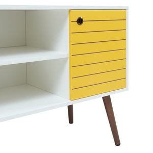 Comoda TV Vare 100x40x65 cm alb/galben/efect nuc [en.casa]