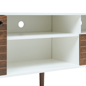Comoda TV cu usa si sertar Vare 165x40x65 cm alb/efect nuc [en.casa]