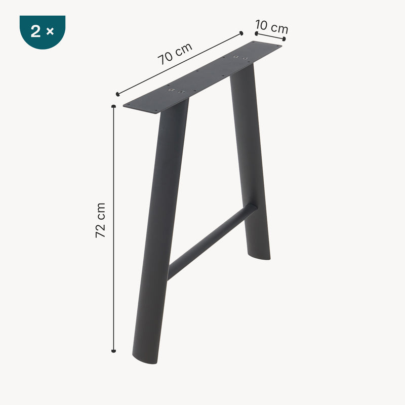 Schiță cotată Set 2 buc picioare masa Hullem 72x70 160kg otel negru [en.casa]