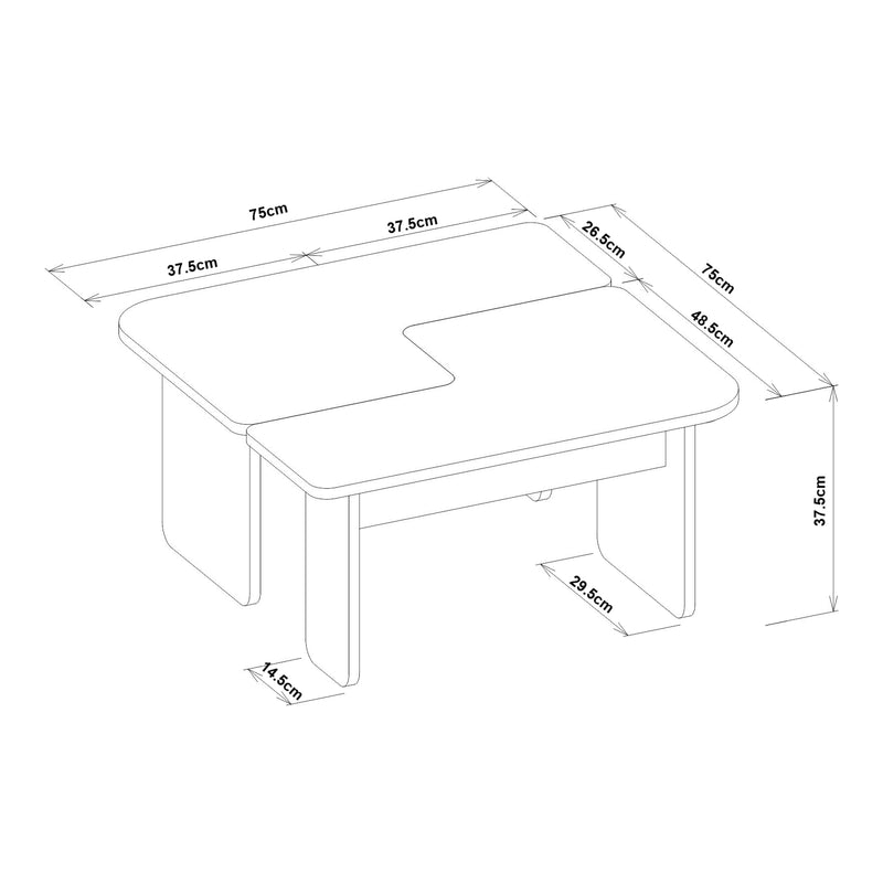 Schiță cotată Masă de cafea Boneksbelt 2 piese, culoarea piatră nisipoasă și travertin [en.casa]