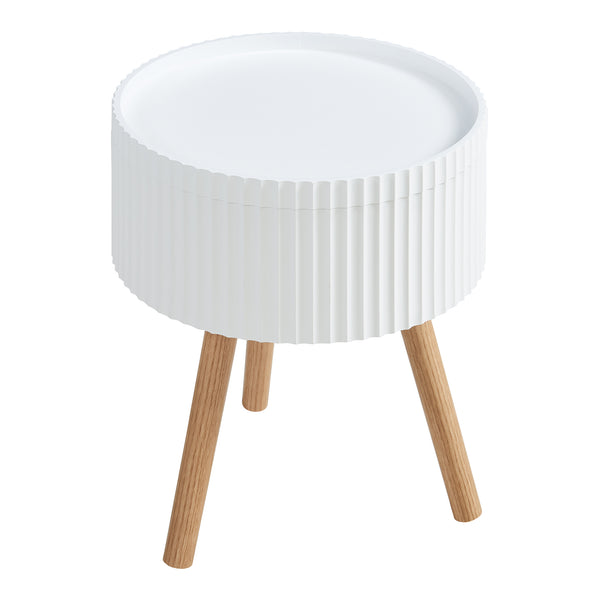 Masuta rotunda cu spatiu depozitare Bongard 48x38 cm alb/natur [en.casa]