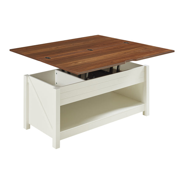 Masa cafea cu blat extesibil si ce se poate ridica Kasama 110x55x54 cm efect lemn nuc/alb [en.casa]