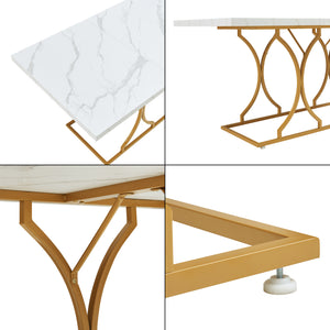 Masa 6 persoane Figa 180x80x75 cm alb marmorat/auriu [en.casa]