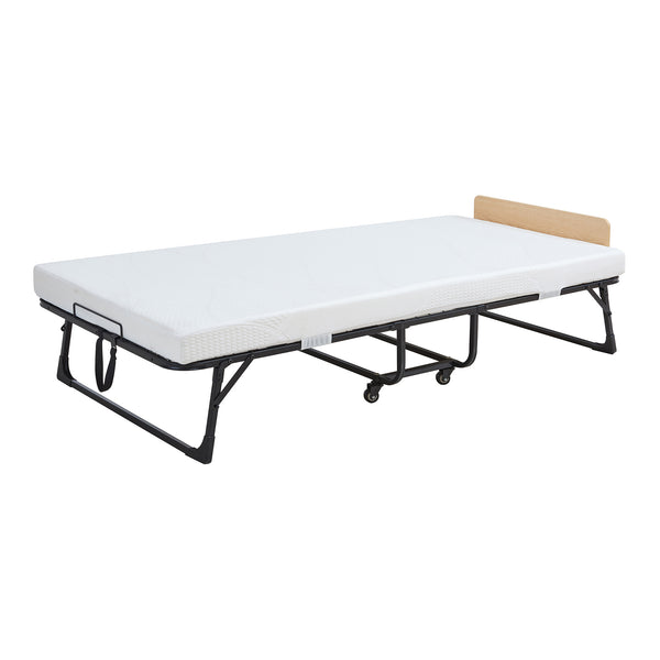 Pat pliabil cu saltea Lustendi 200x90 cm otel negru [en.casa]