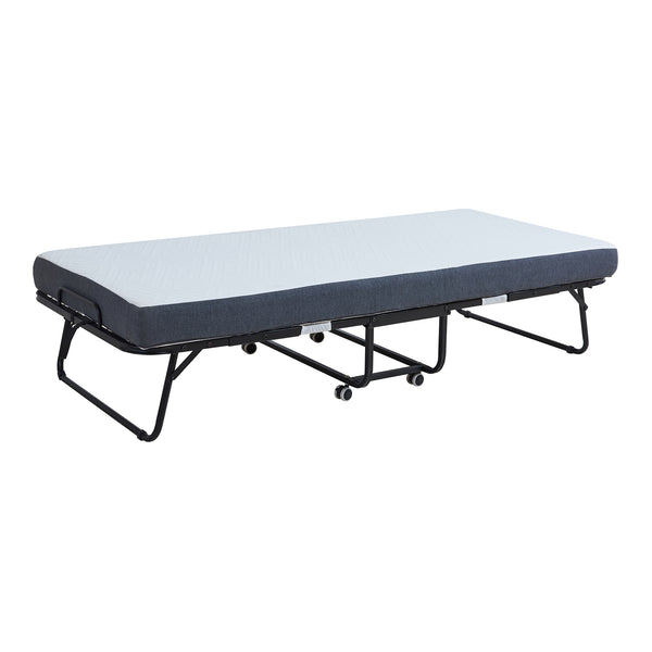 Pat metalic pliabil cu saltea spuma memorie Borjavle 200 x 90 cm negru [en.casa]