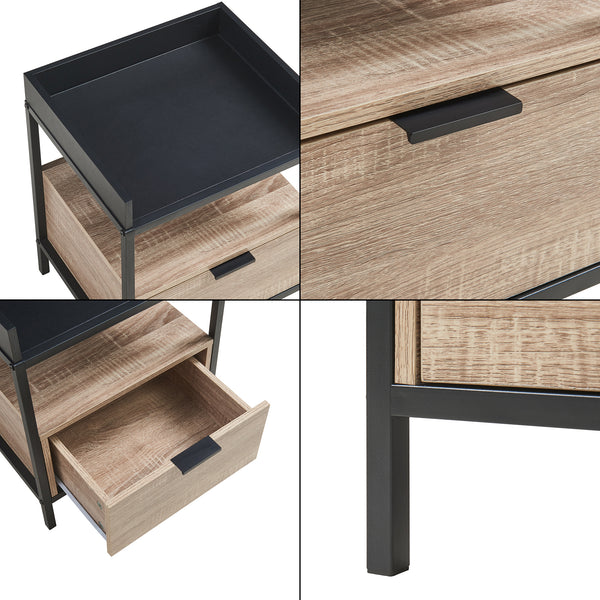 Noptiera cu sertar Belana 50x40x35 cm negru/efect stejar [en.casa]
