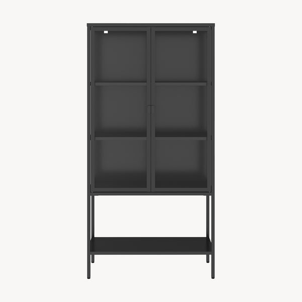 Vitrina Borshavisa 160x80x35 cm otel negru cu 2 usi si 1 raft [en.casa]