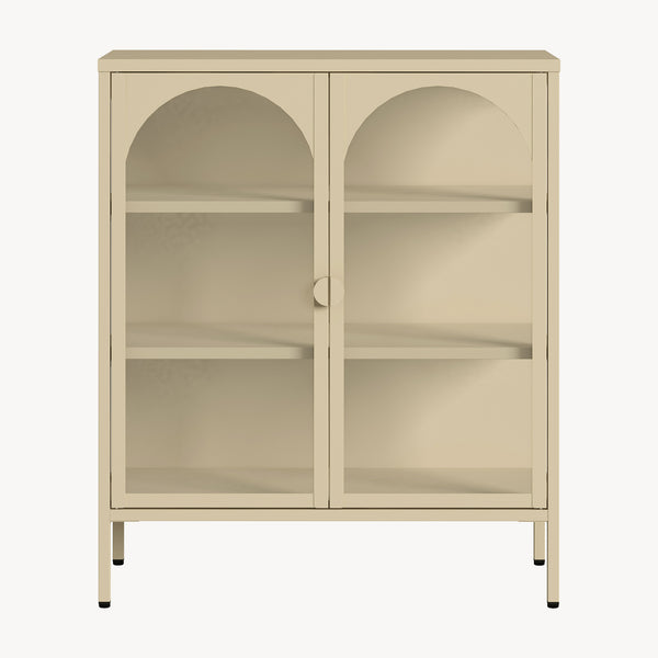 Vitrina cu 2 usi sticla Klippestad 95x80x35 cm camel [en.casa]
