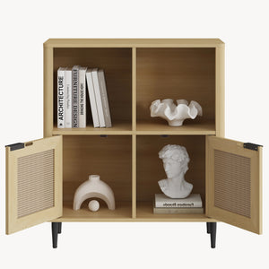 Comoda cu 2 usi si 2 rafturi Lukhomso 85x75x30 cm efect stejar/efect ratan/negru [en.casa]