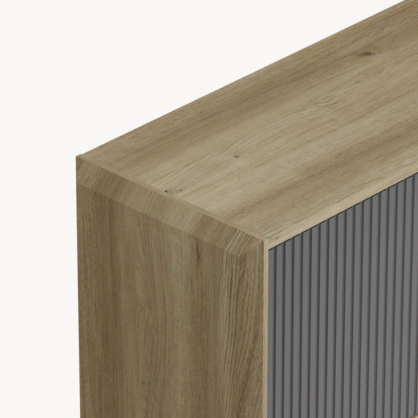 Comoda cu 3 usi si 3 rafturi Trömi 75x120x30 cm efect stejar/gri [en.casa]