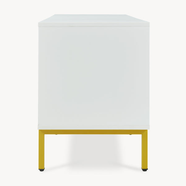 Comoda TV cu 2 usi Reyri 120x39x52 cm alb/auriu [en.casa]