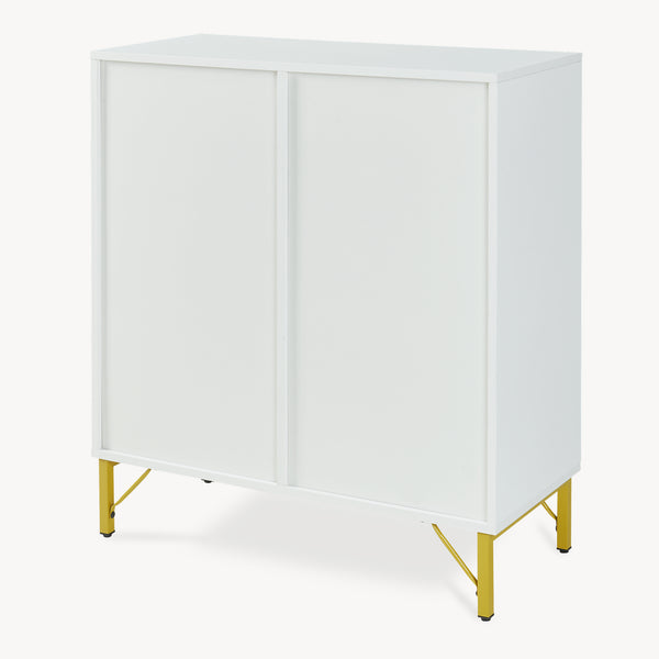 Comoda cu 4 usi si cadru metalic  Reyri 90x80x35 cm alb/auriu [en.casa]