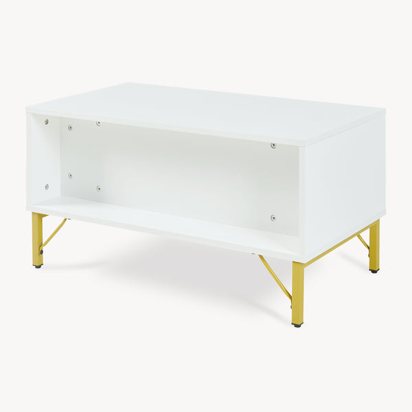Masuta cafea cu usa si spatiu depozitare Reyri 80x45x42 cm alb/auriu [en.casa]