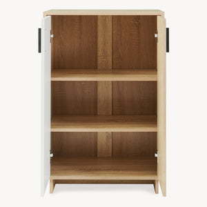 Dulap pantofi cu 2 usi bicolor Kenta 90x60x35 cm efect stejar Sonoma/alb [en.casa]
