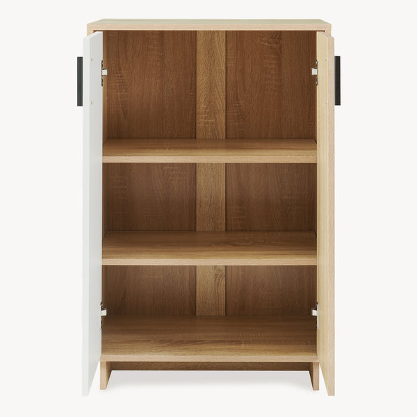 Dulap pantofi cu 2 usi bicolor Kenta 90x60x35 cm efect stejar Sonoma/alb [en.casa]