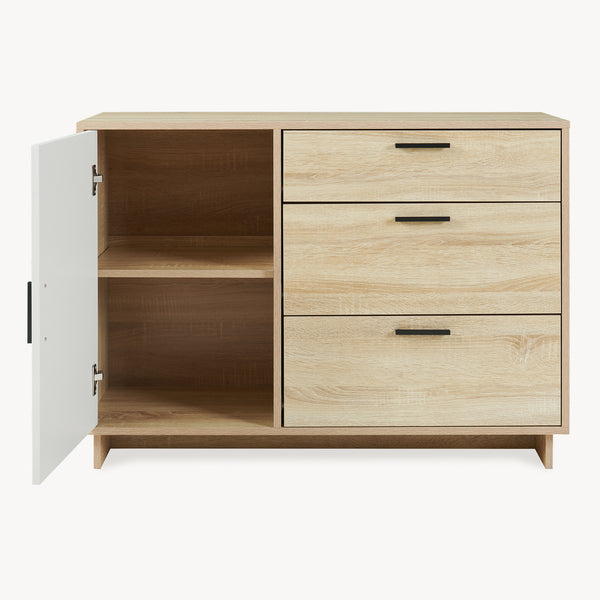 Comoda cu 3 sertare si 1 usa Kenta 100x35x72 cm stejar decor Sonoma/alb [en.casa]