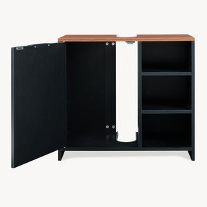 Dulap sub chiuveta cu 1 usa si 3 rafturi Trond 60x66x30 cm negru/efect lemn nuc  [en.casa]
