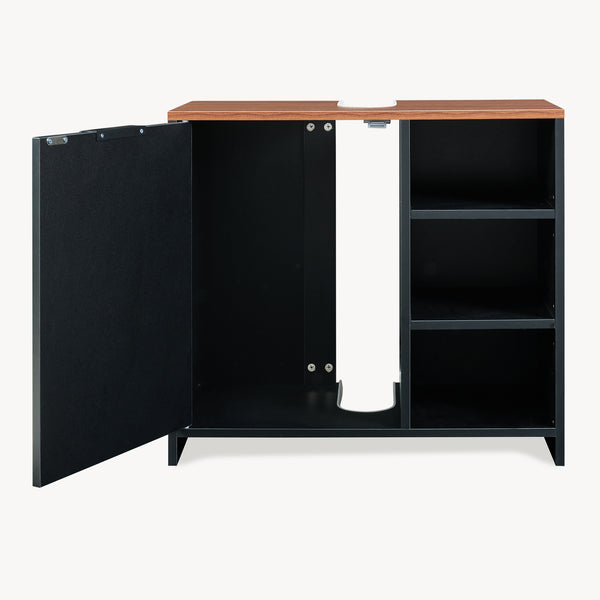 Dulap sub chiuveta cu 1 usa si 3 rafturi Trond 60x66x30 cm negru/efect lemn nuc  [en.casa]