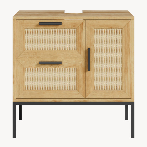 Dulap pentru chiuvetă Marhasa 60x60x40 cm aspect stejar/negru [en.casa]