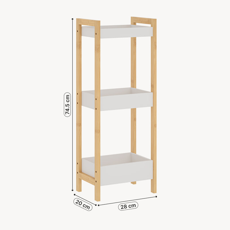 Schiță cotată Raft baie design ingust Anun 74x28x20 cm natur/alb [en.casa]