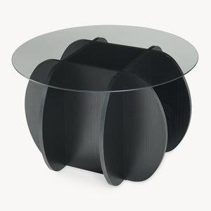 Masă de cafea Karhuvandi cu blat de sticlă Ø70x40 cm Negru/Gri [en.casa]